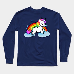 Cute Kawaii Unicorn On Cloud Gift For Unicorn Lovers Long Sleeve T-Shirt